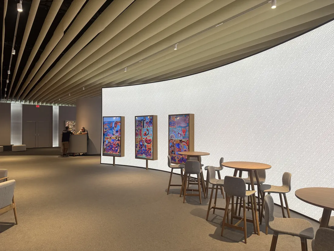 Display monitors in a lounge at Art Basel Miami Beach